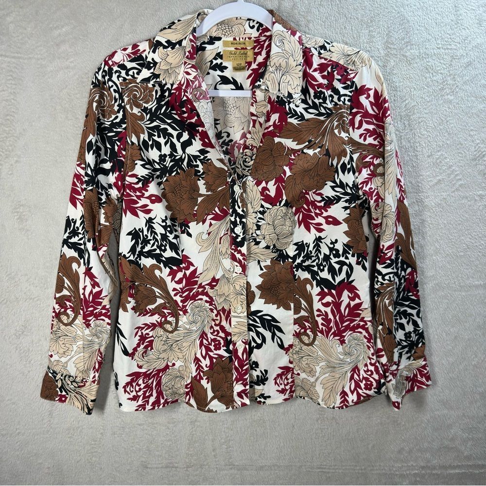 Gold Label Investments No‎ Iron Button Front Blouse Women’s Size 12 P
